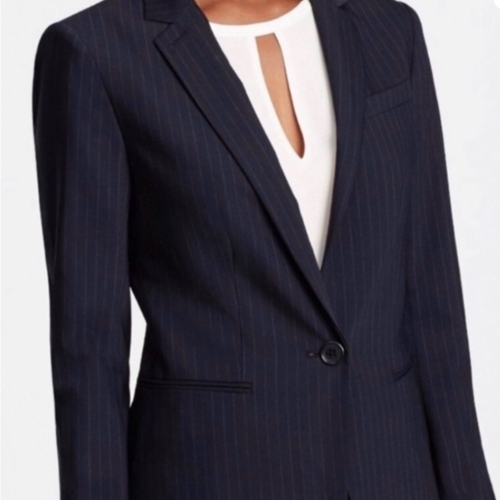 Ann Taylor Navy Pinstripe Single-Button Blazer
